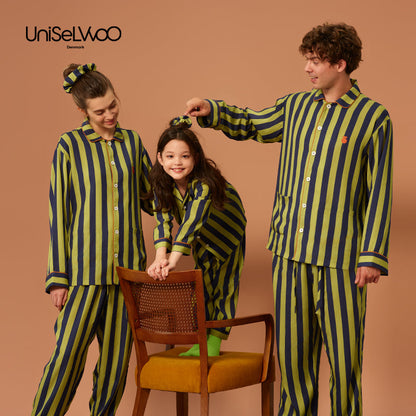 亲子款蓝绿色条纹天丝睡衣套装