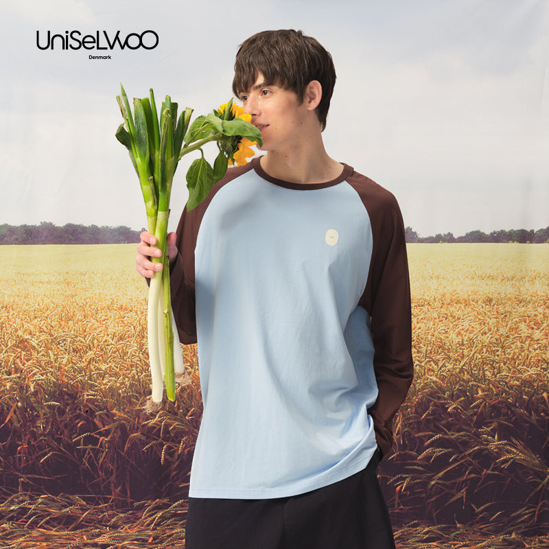 亲子款蓝棕色噗噗棉插肩长袖T恤