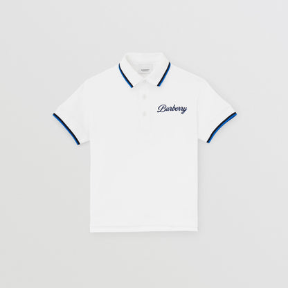 男童白色Logo棉Polo衫
