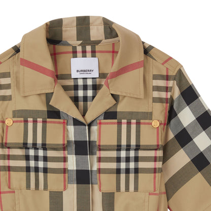 女童米色格子棉连衣裙