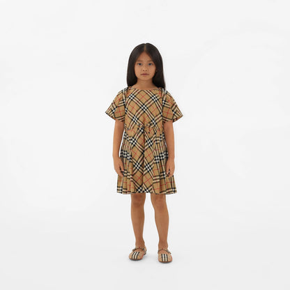 女童米色格子棉连衣裙