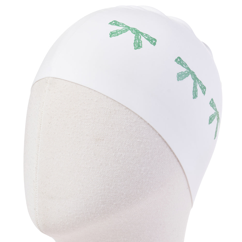 成人款绿色蝴蝶结印花硅胶泳帽