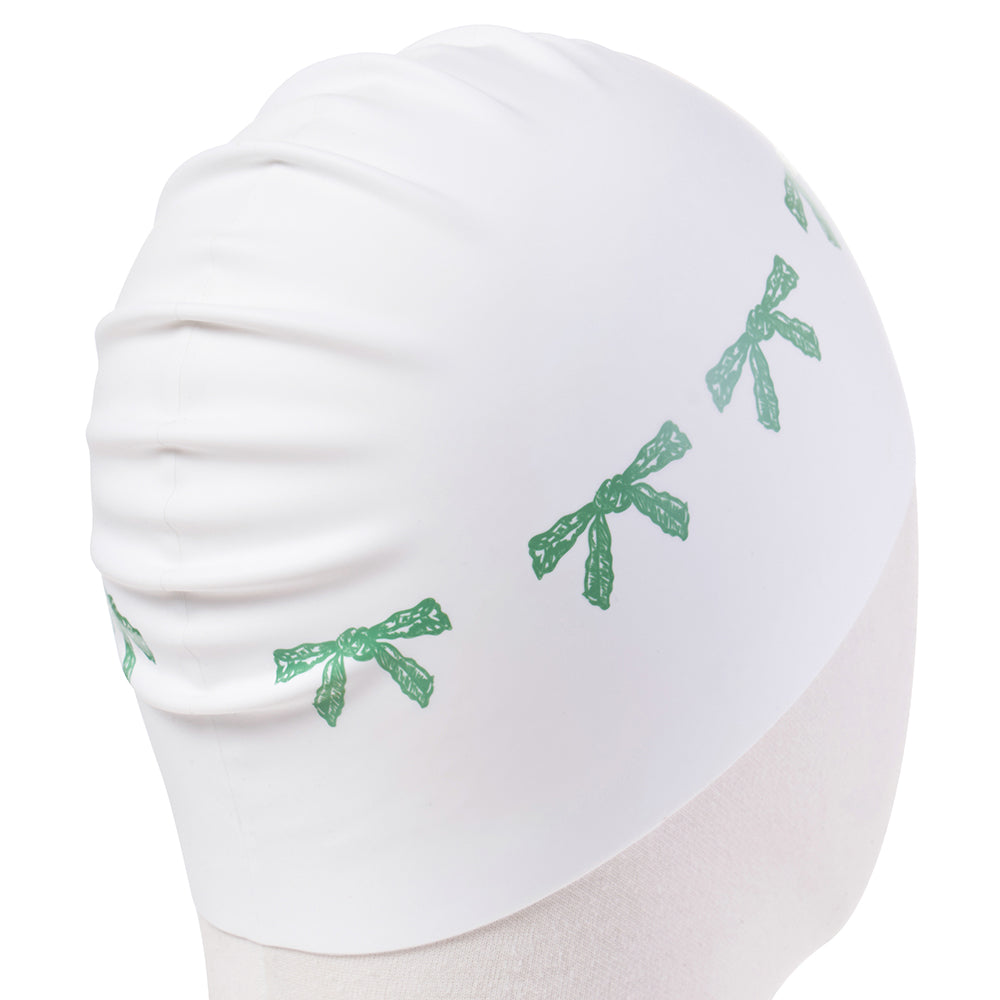 成人款绿色蝴蝶结印花硅胶泳帽