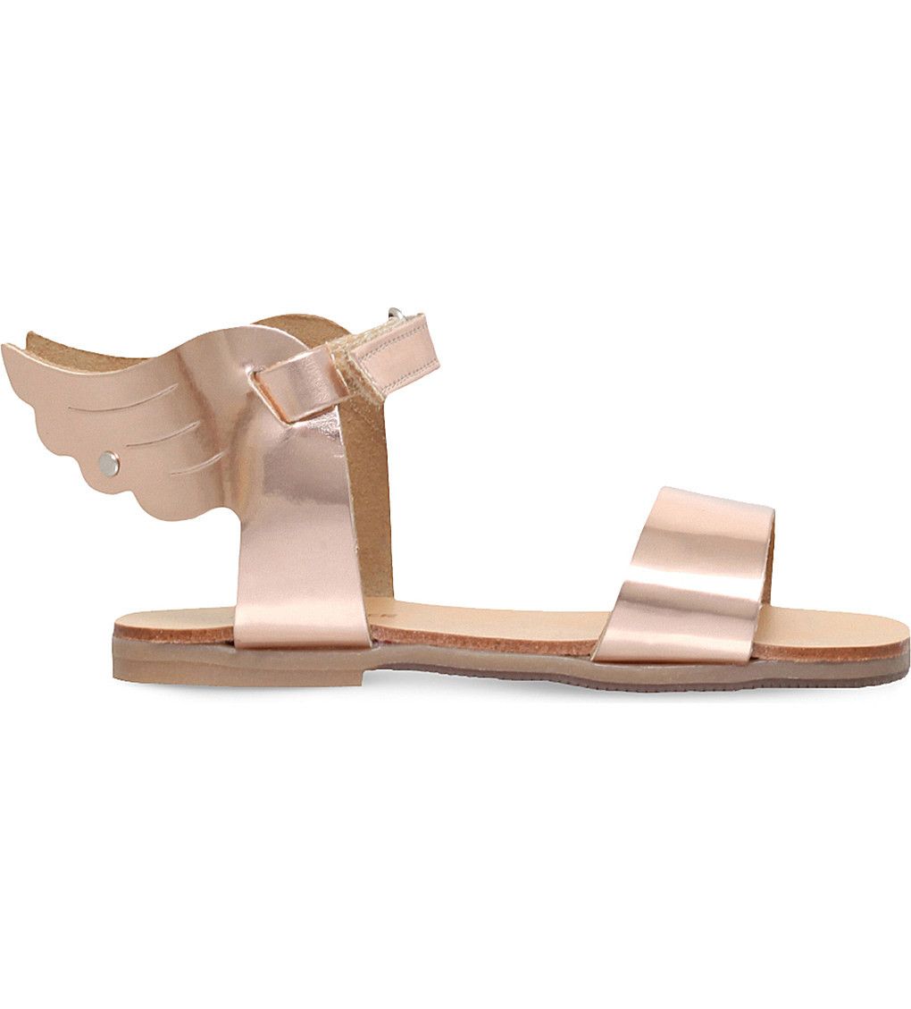 Girls Copper 'Winged Hermes' Mirror Leather Sandals