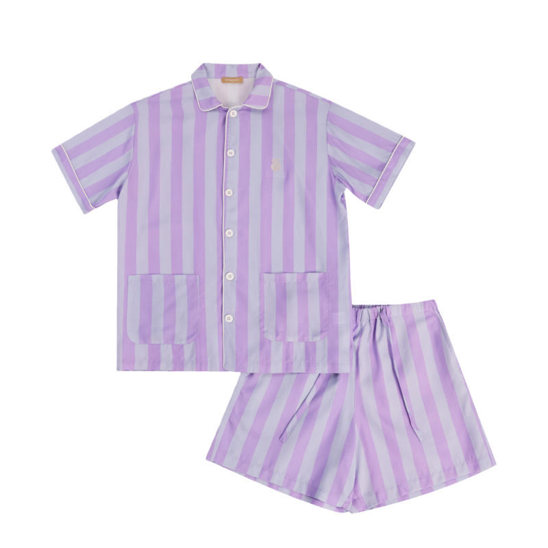 亲子款紫色条纹天丝睡衣套装