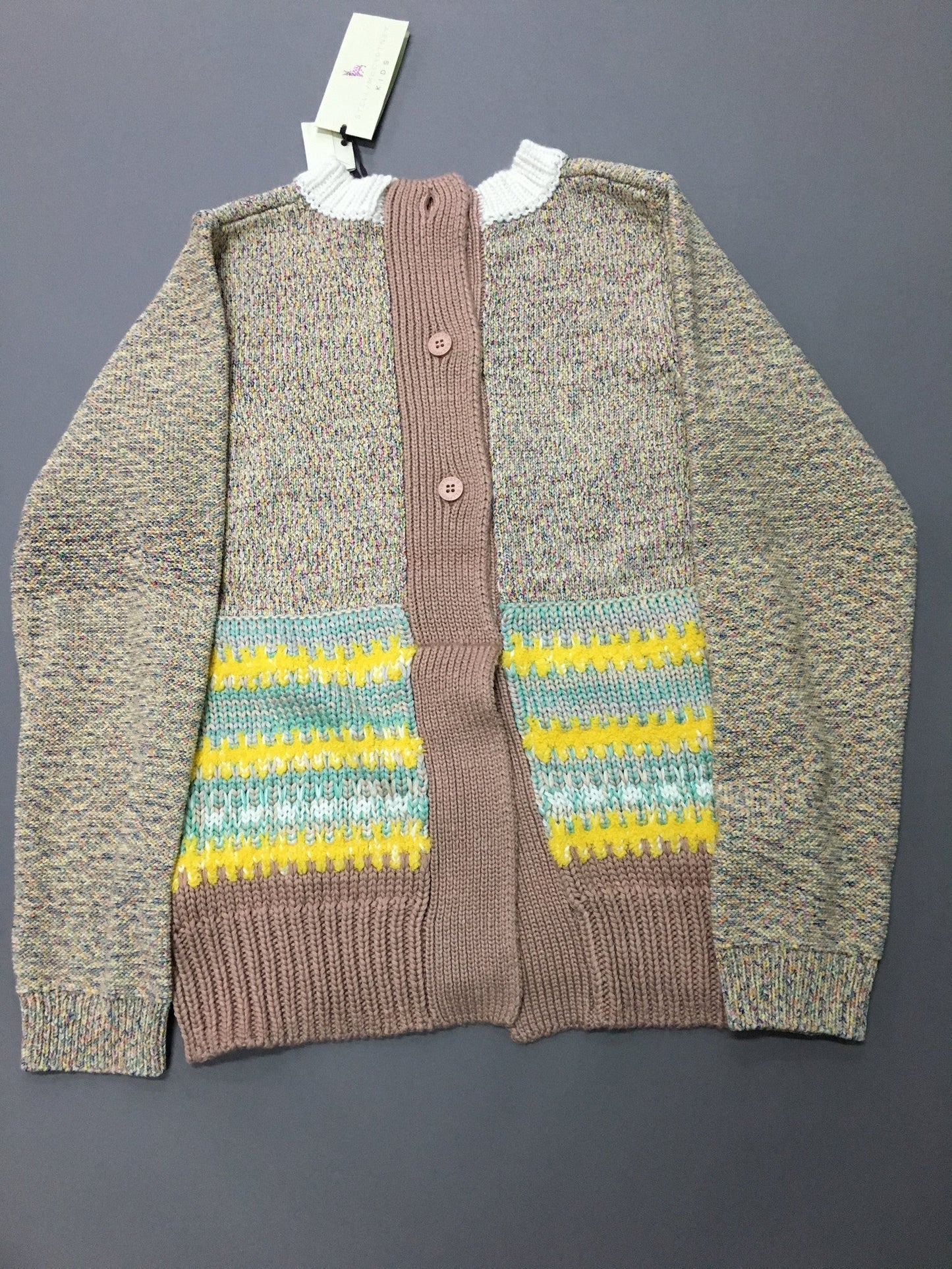 Girls Multicolor Striped Knitted Sweater With Ribbed Cuffs
