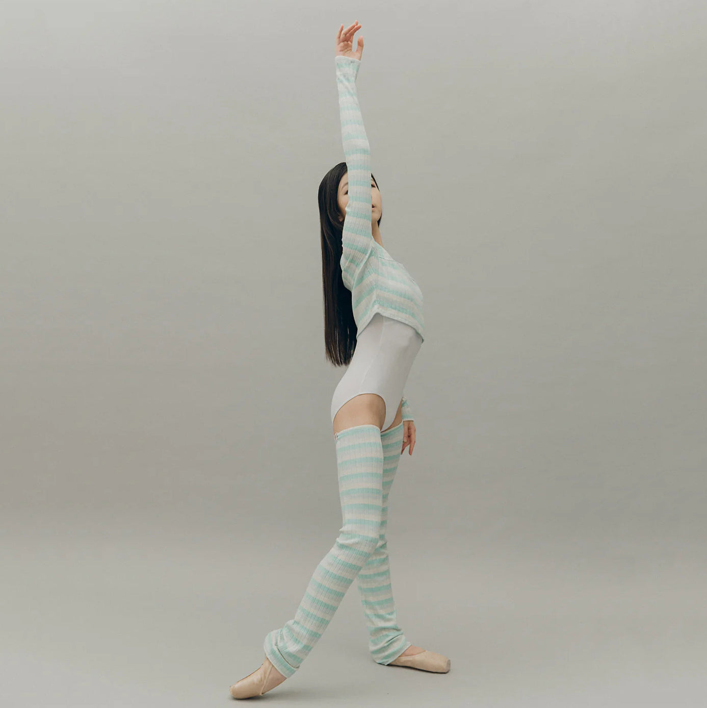 成人款浅蓝色条纹芭蕾舞护腿