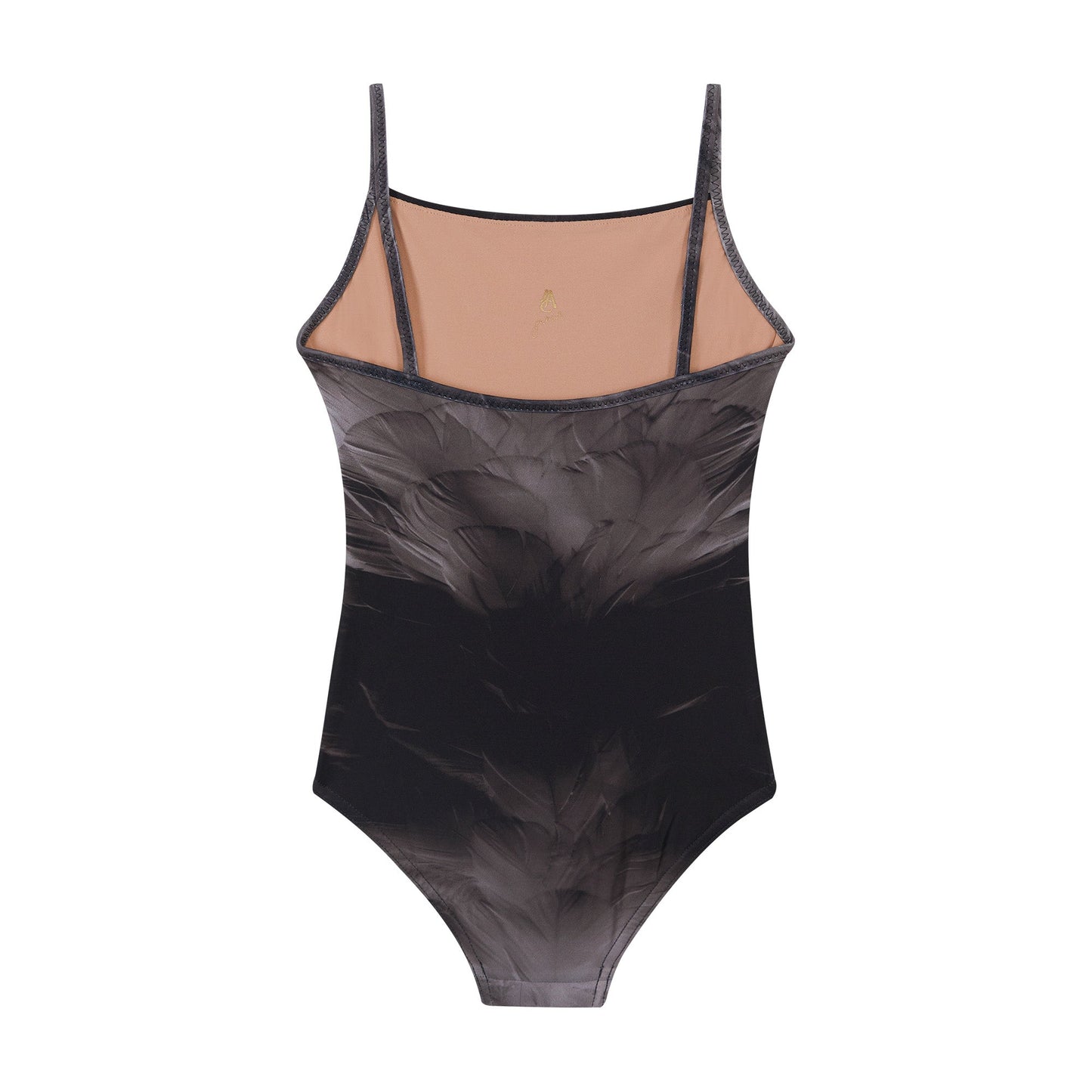 女士黑色羽毛吊带芭蕾舞连体衣(181LE01VL/black)