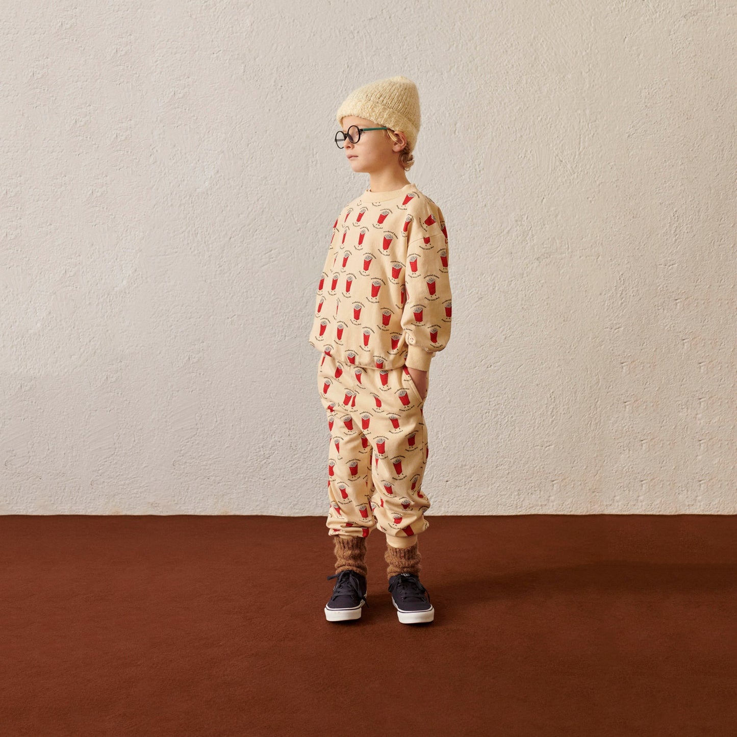 儿童米色印花棉卫衣