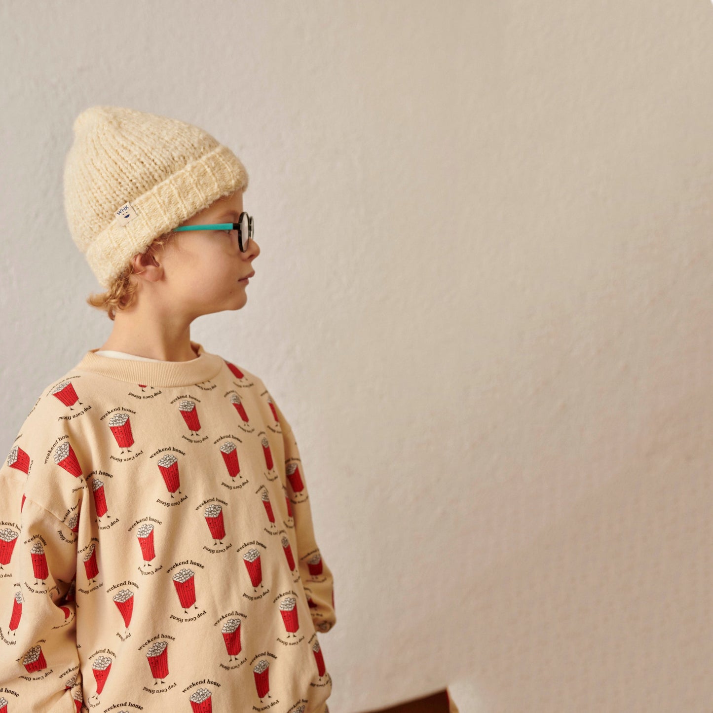 儿童米色印花棉卫衣