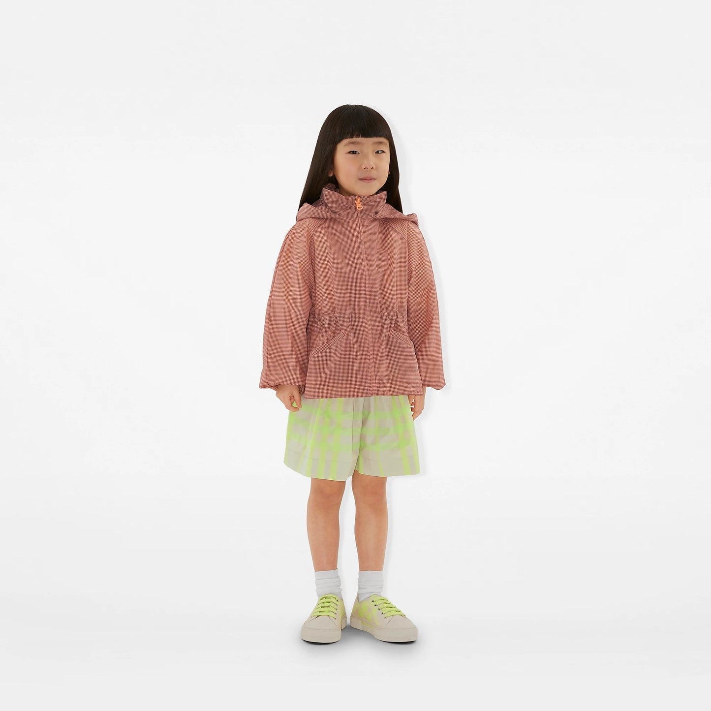 儿童绿色格子棉短裤