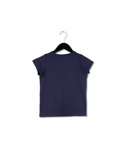 Girls Dark Blue Hippo Printed T-Shirt