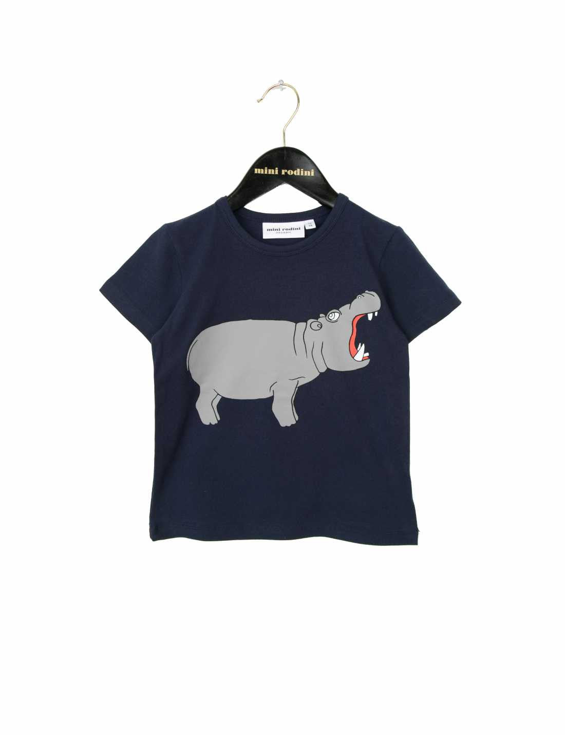 Girls Dark Blue Hippo Printed T-Shirt