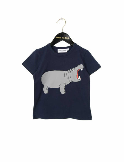 Girls Dark Blue Hippo Printed T-Shirt