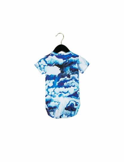 Baby Dark Blue Seas Of Clouds Printed Bodysuit