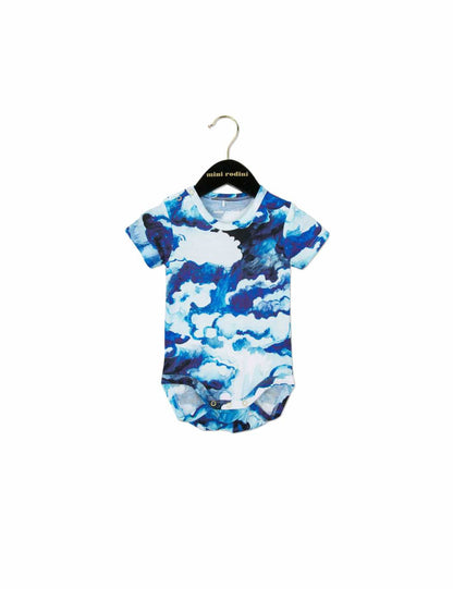 Baby Dark Blue Seas Of Clouds Printed Bodysuit