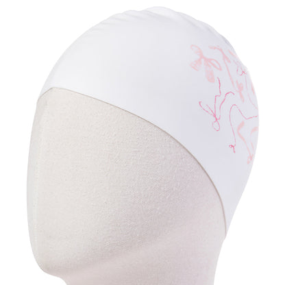 成人款粉色丝带印花硅胶泳帽