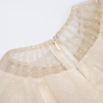 女童香槟色荷叶边礼服纱裙