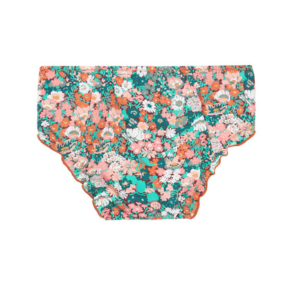 女童绿色碎花泳装