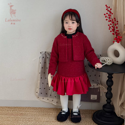 女童红色礼服裙套装