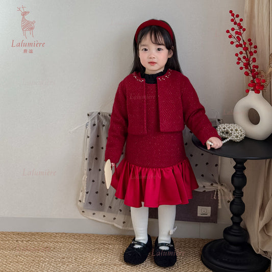 女童红色礼服裙套装