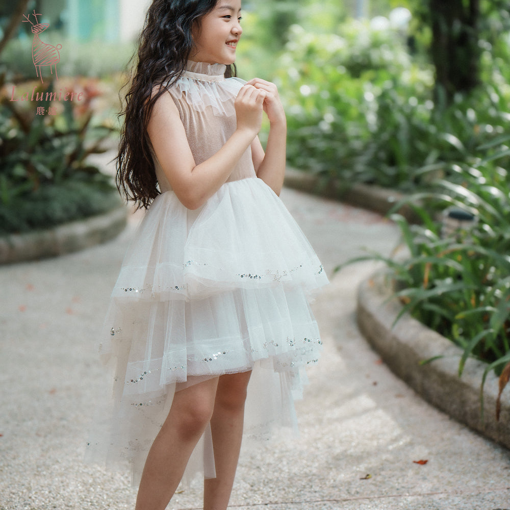 女童杏色不规则珠绣礼服裙