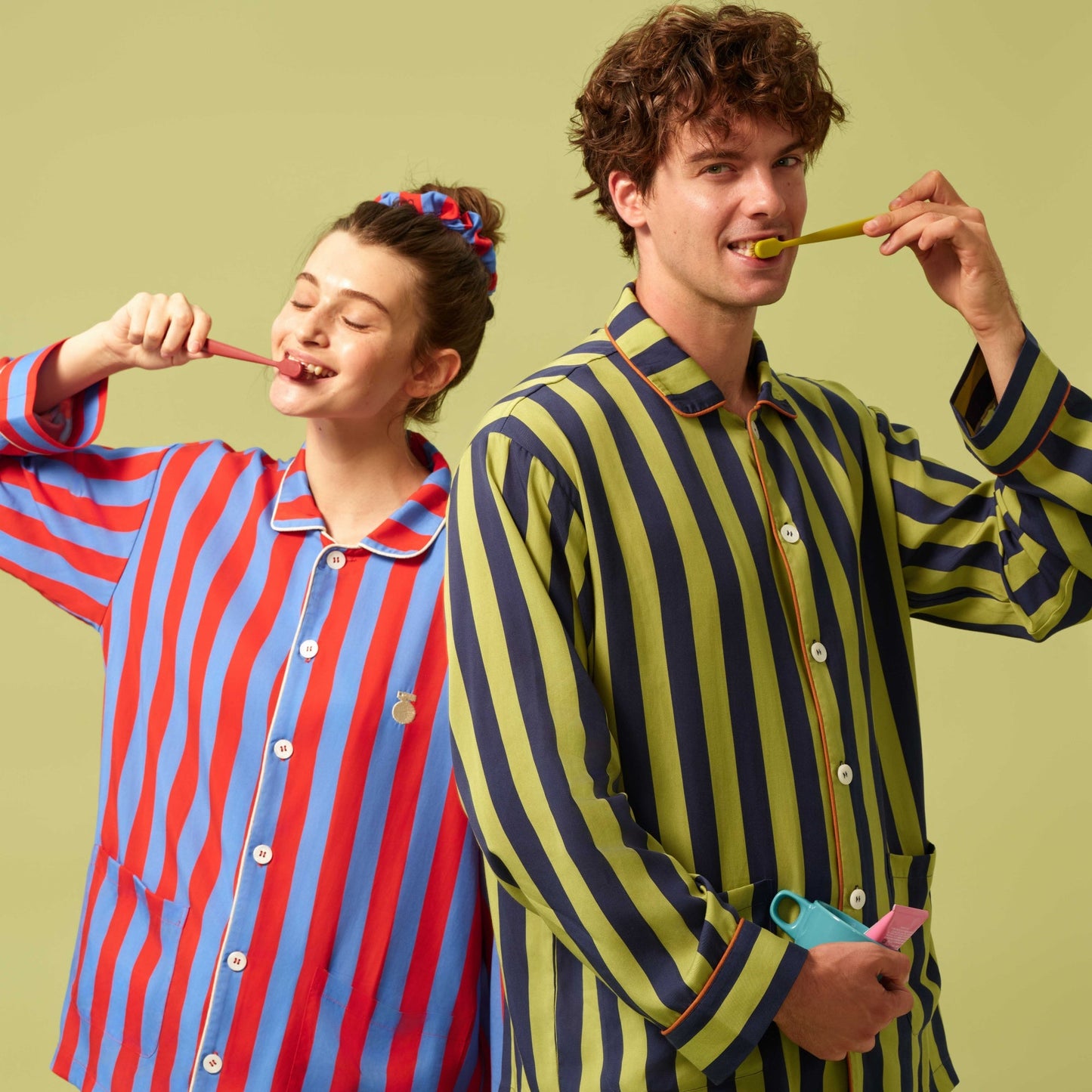 亲子款蓝绿色条纹天丝睡衣套装