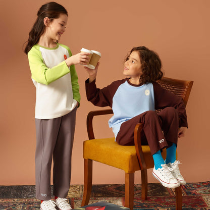 亲子款蓝棕色噗噗棉插肩长袖T恤