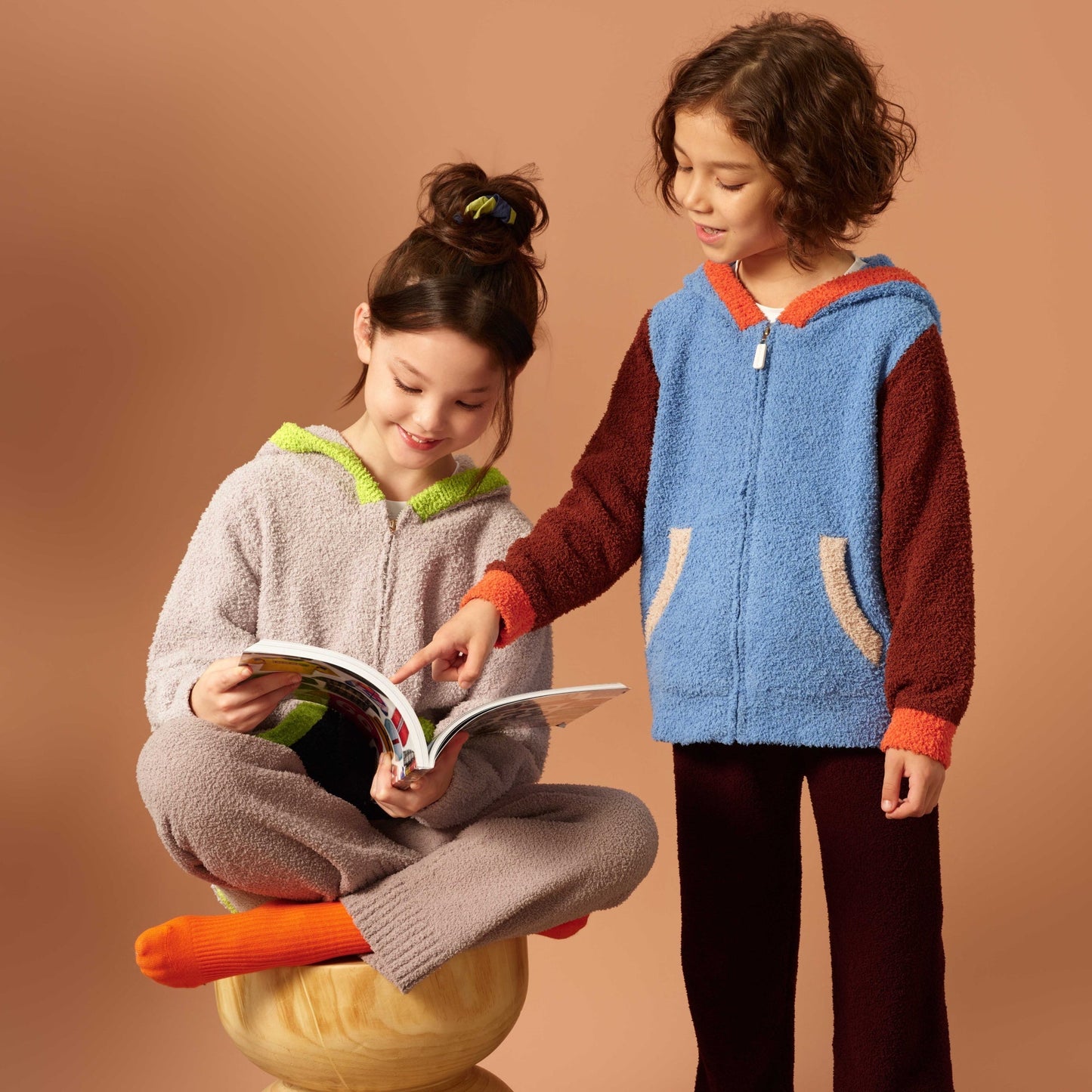 亲子款灰色半边绒长裤