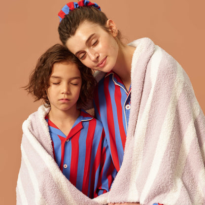 亲子款红蓝色条纹天丝睡衣套装