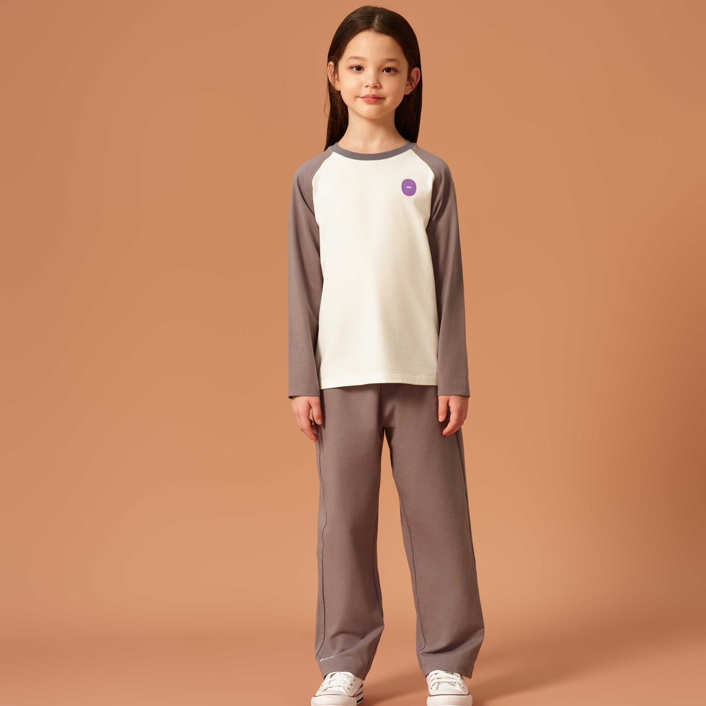 亲子款灰白色噗噗棉插肩长袖T恤