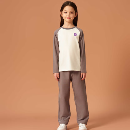 亲子款灰白色噗噗棉插肩长袖T恤