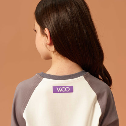 亲子款灰白色噗噗棉插肩长袖T恤