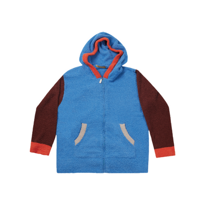 亲子款蓝棕色半边绒拉链卫衣
