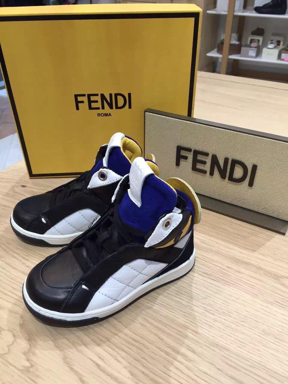 Boys Blue&White Suede High-top Trainers