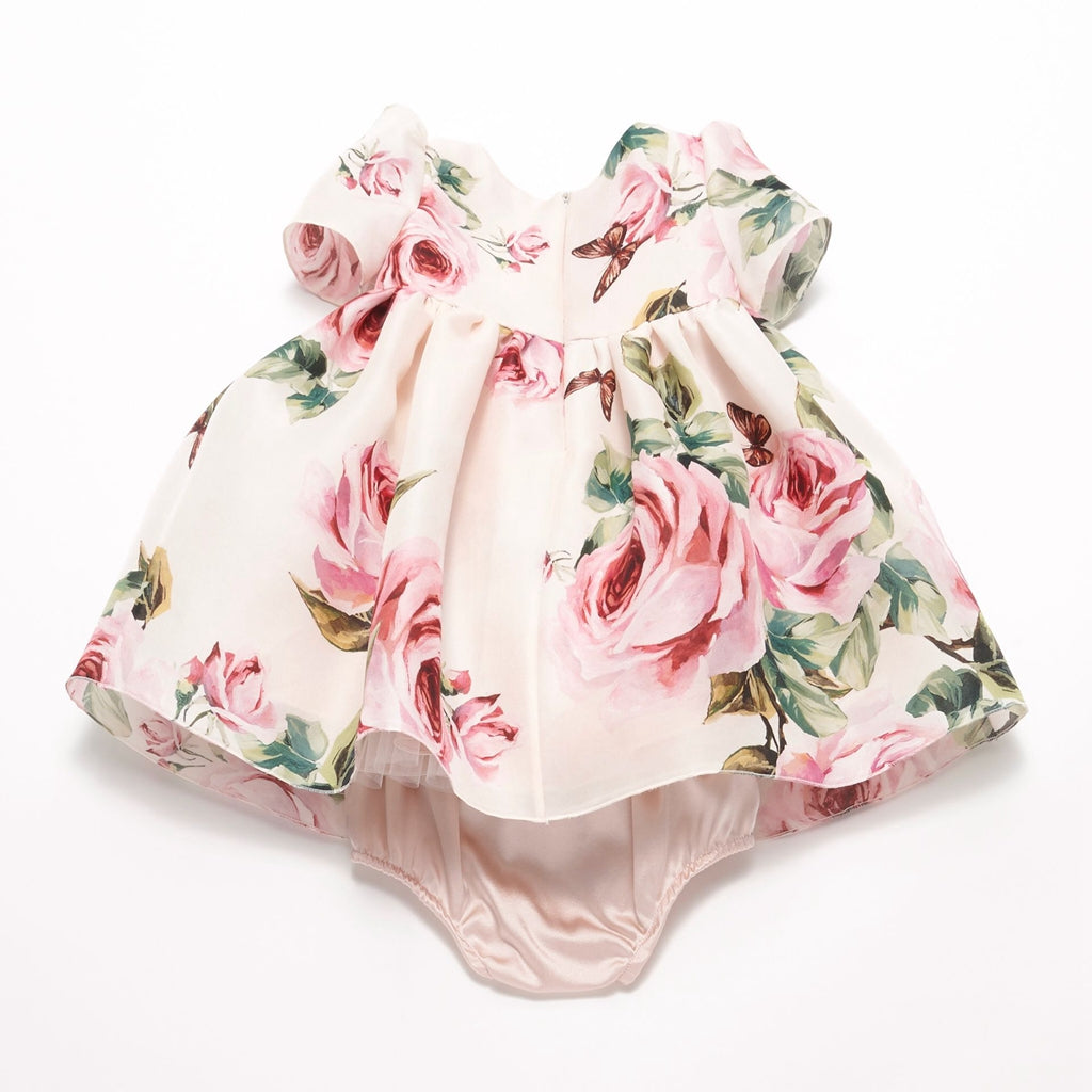 Baby Girls Pink Roses Silk Dress