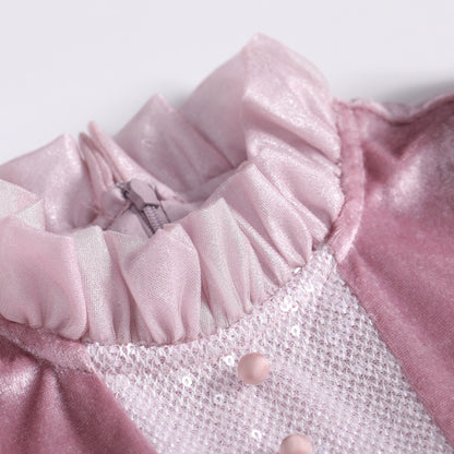 女童粉紫色长袖公主礼服裙