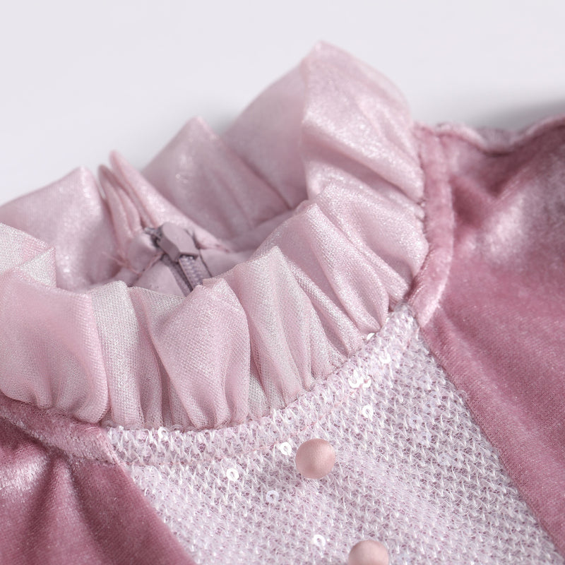 女童粉紫色长袖公主礼服裙