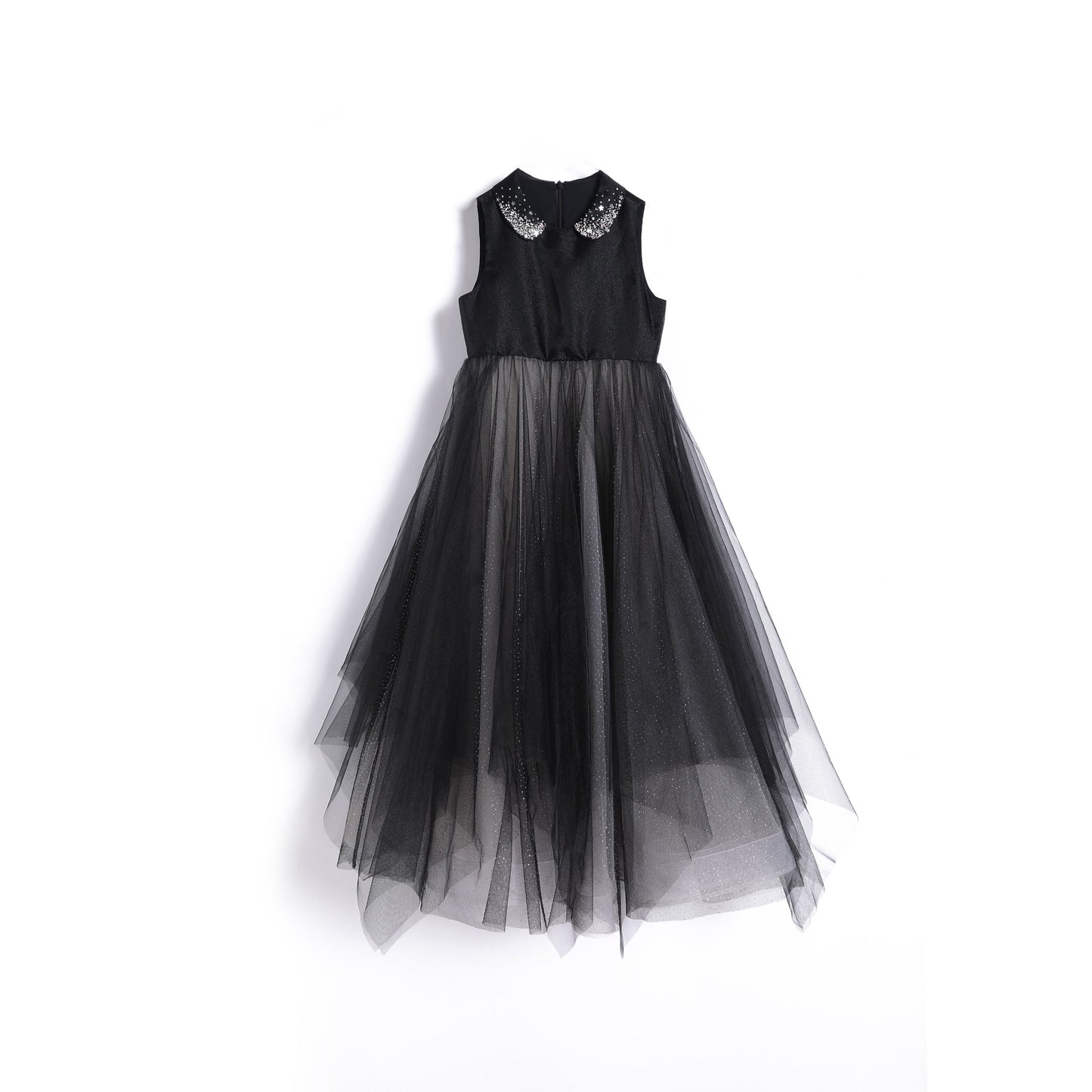 女童珠绣黑粉渐变礼服裙
