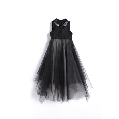 女童珠绣黑粉渐变礼服裙