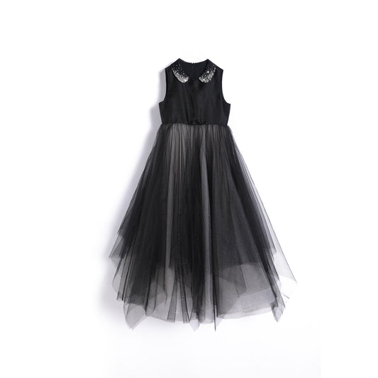 女童珠绣黑粉渐变礼服裙