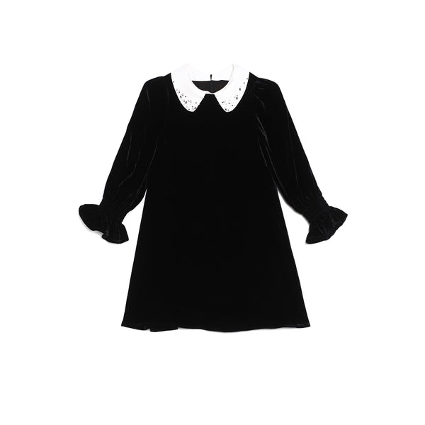 女童黑色真丝绒珠绣礼服裙