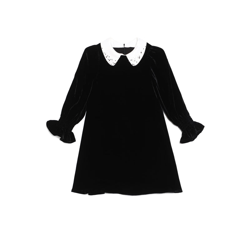 女童黑色真丝绒珠绣礼服裙