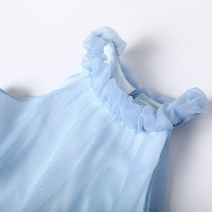 女童蓝色云朵露肩连衣裙