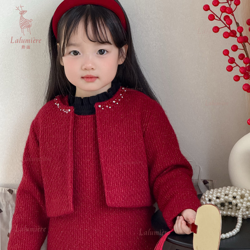 女童红色礼服裙套装