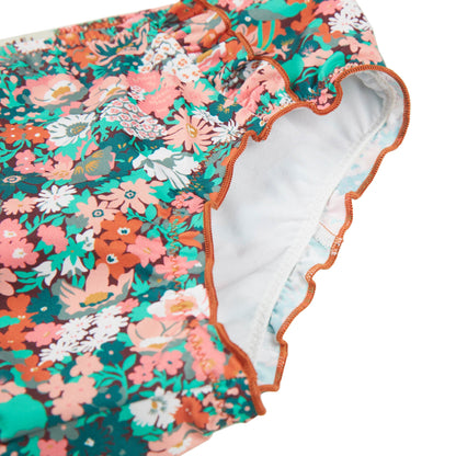 女童绿色碎花泳装