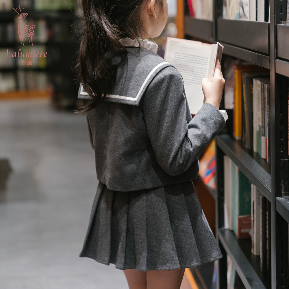 女童灰色毛呢两件套（外套+半裙）