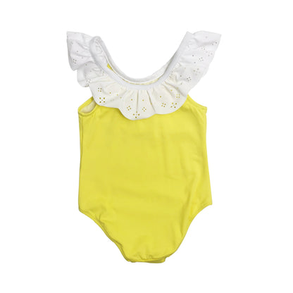Girls Yellow & White Swimwear