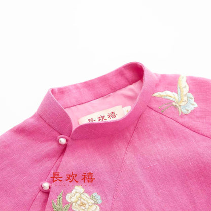 女童粉色"蝶恋花"中式旗袍