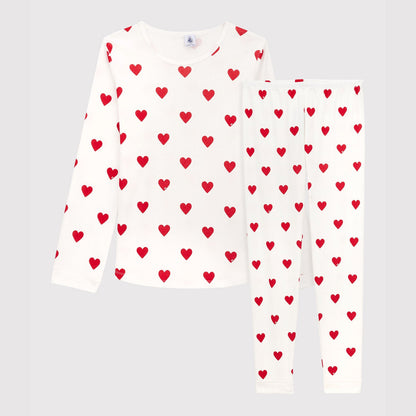 女童白色心形棉睡衣套装